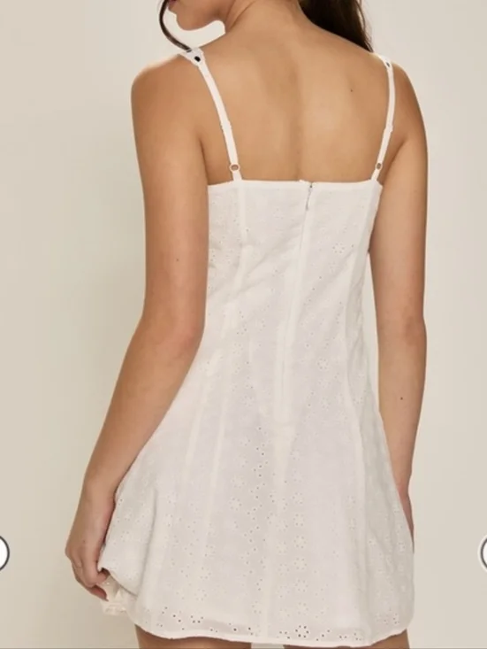 NWT Francescas White Eyelet Mini Dress with Black Bow - Picture 2 of 9
